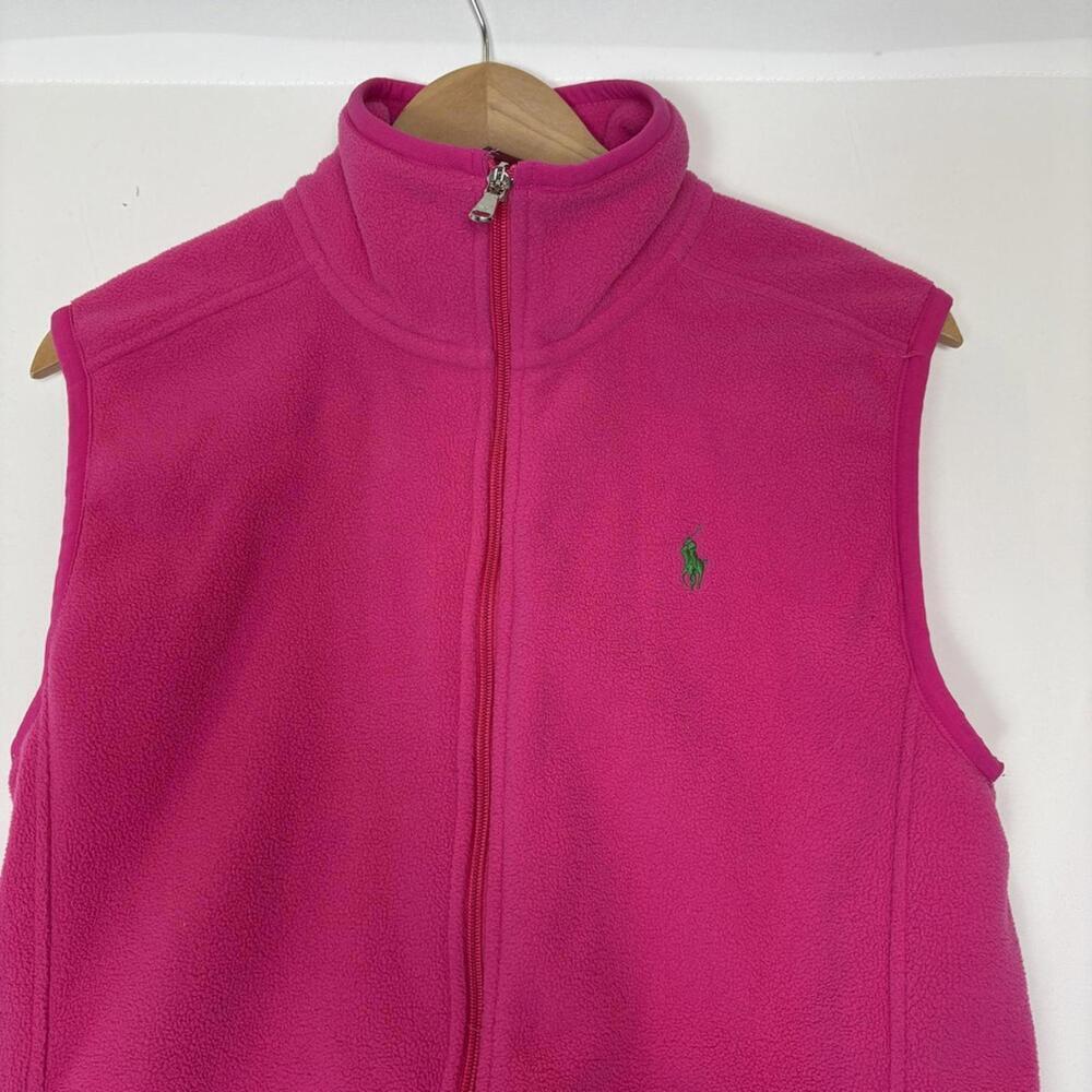 Polo Golf Ralph Lauren Bright Barbie Pink Fleece Preppy Spring Full Zip Vest - Picture 3 of 6